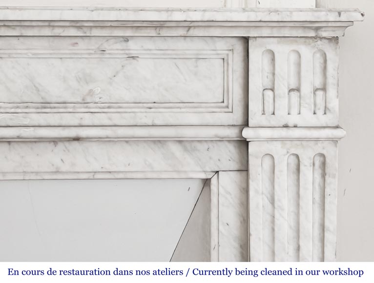 Louis XVI style fireplace adorned with a sunflower, in Carrara marble Louis XVI style fireplace adorned with a sunflower, in Carrara marble-6