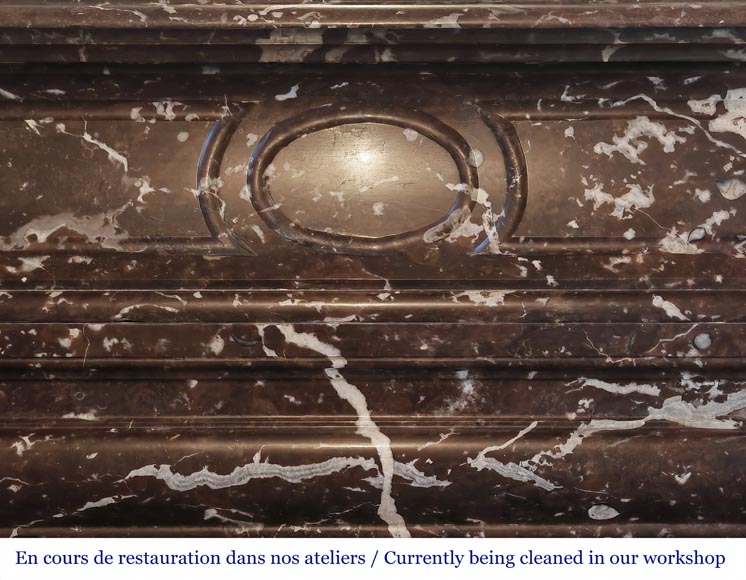 Louis XIV style fireplace with acroterion, in Northern Red marble Louis XIV style fireplace with acroterion, in Northern Red marble-1