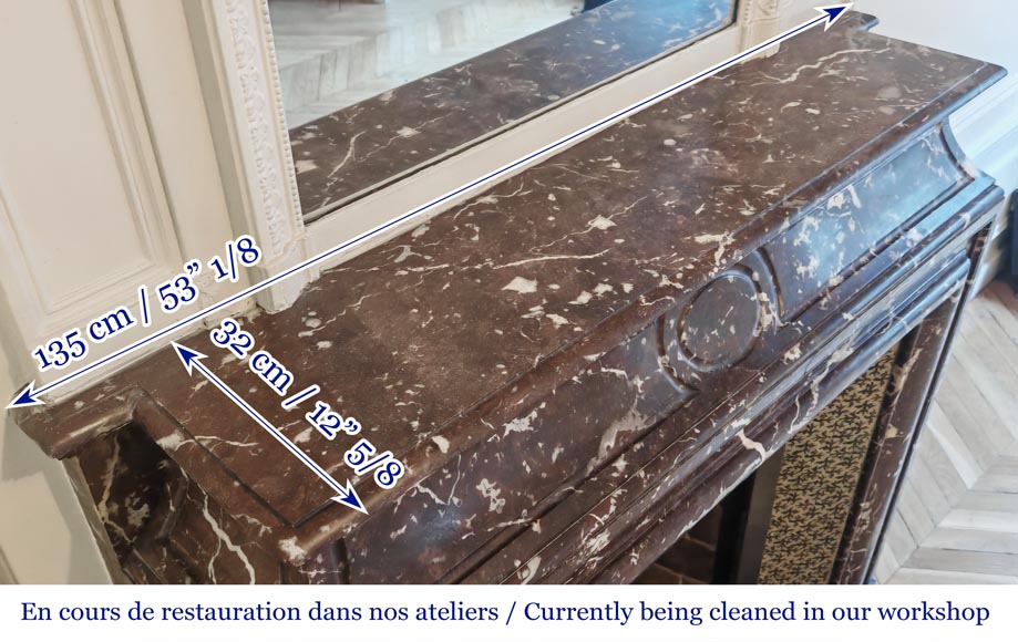 Louis XIV style fireplace with acroterion, in Northern Red marble Louis XIV style fireplace with acroterion, in Northern Red marble-9