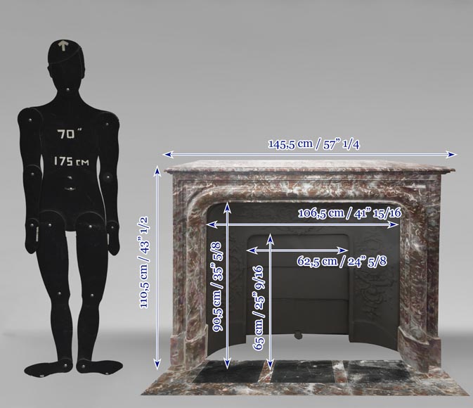 Louis XIV style fireplace with molding, in Royal Red marble Louis XIV style fireplace with molding, in Royal Red marble-11