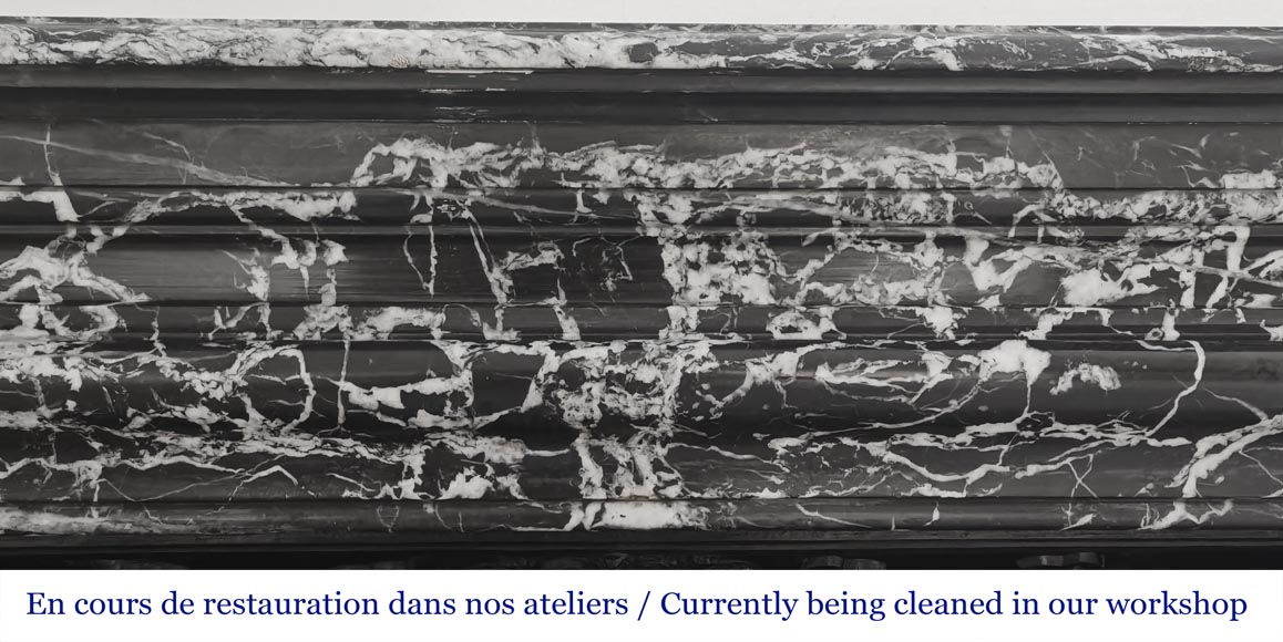 Louis XIV style fireplace in highly veined black Marquina marble Louis XIV style fireplace in highly veined black Marquina marble-1