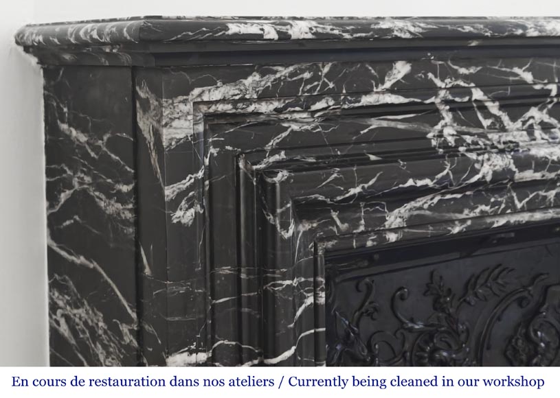 Louis XIV style fireplace in highly veined black Marquina marble Louis XIV style fireplace in highly veined black Marquina marble-3