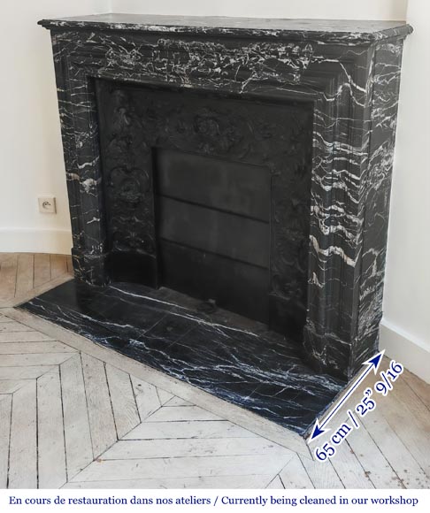 Louis XIV style fireplace in highly veined black Marquina marble Louis XIV style fireplace in highly veined black Marquina marble-5