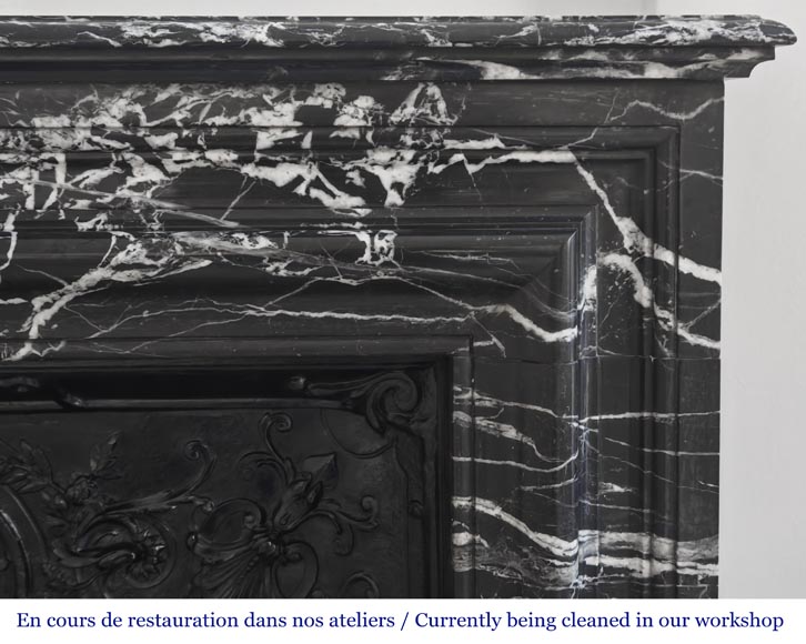 Louis XIV style fireplace in highly veined black Marquina marble Louis XIV style fireplace in highly veined black Marquina marble-6