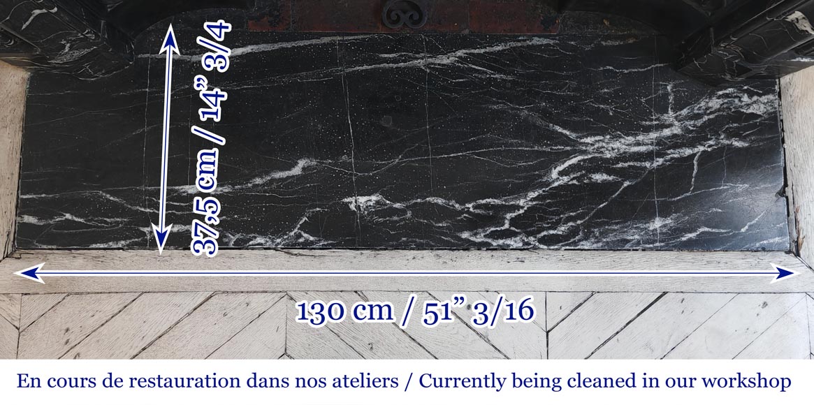 Louis XIV style fireplace in highly veined black Marquina marble Louis XIV style fireplace in highly veined black Marquina marble-10