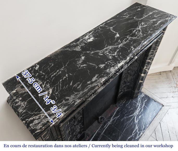 Louis XIV style fireplace in highly veined black Marquina marble Louis XIV style fireplace in highly veined black Marquina marble-11