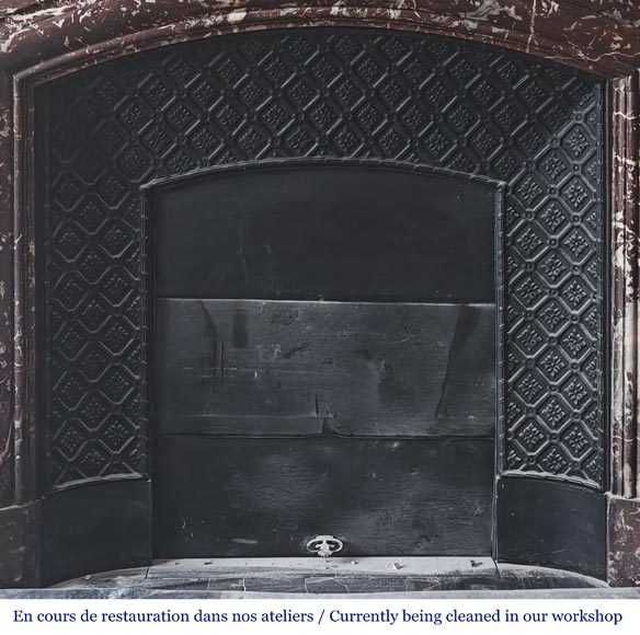 Louis XVI style fireplace with acroterion in Northern Red marble Louis XVI style fireplace with acroterion in Northern Red marble-8