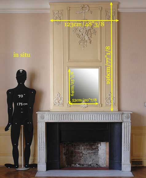 Antique Louis XVI period Trumeau mirror with musical symbols Antique Louis XVI period Trumeau mirror with musical symbols-4