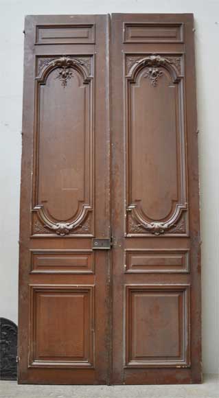 Pair of antique double wooden and stucco doors Pair of antique double wooden and stucco doors-0