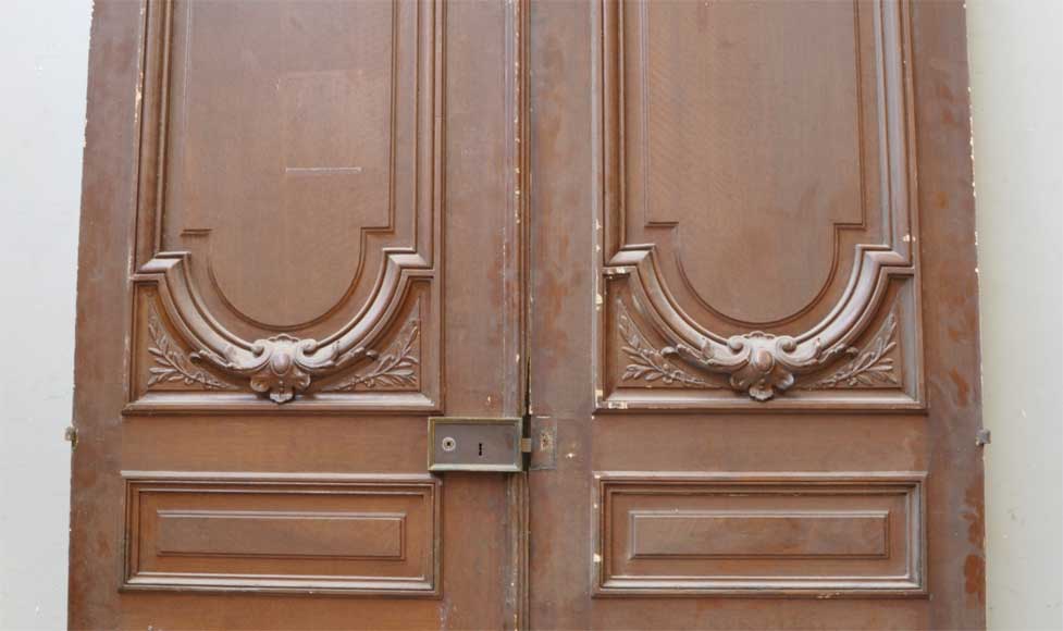 Pair of antique double wooden and stucco doors Pair of antique double wooden and stucco doors-1