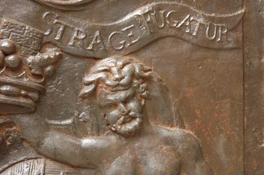 Antique cast iron fireback with De Jannel de Belval family coat of arms Antique cast iron fireback with De Jannel de Belval family coat of arms-6