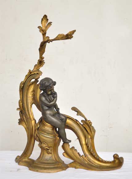 Antique firedogs with wine allegory Antique firedogs with wine allegory-1