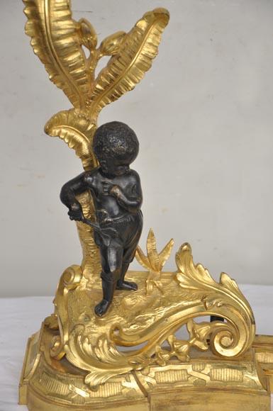 Antique bronze firedog with exotic figures. Antique bronze firedog with exotic figures.-3