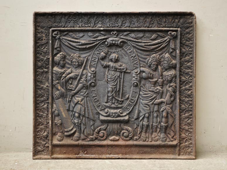 Big antique fireback with jansenist decoration Big antique fireback with jansenist decoration-0
