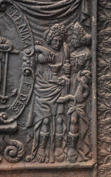 Big antique fireback with jansenist decoration Big antique fireback with jansenist decoration-6