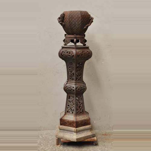 Large antique Chinese style planter in openwork cast iron