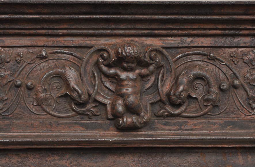 Fireplace cast iron insert, style Napoleon III, with grotesques and chimeras decoration Fireplace cast iron insert, style Napoleon III, with grotesques and chimeras decoration-1
