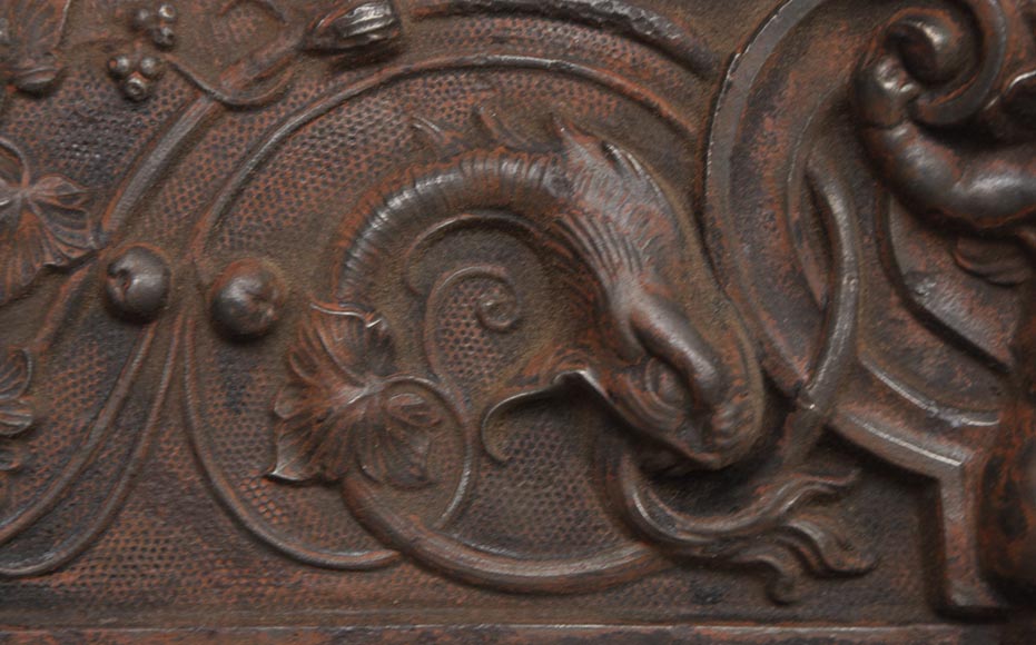 Fireplace cast iron insert, style Napoleon III, with grotesques and chimeras decoration Fireplace cast iron insert, style Napoleon III, with grotesques and chimeras decoration-3