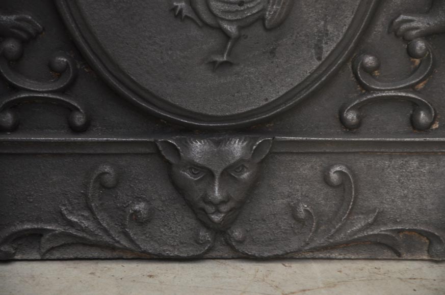 Cast iron fireback with roosters and lions decoration Cast iron fireback with roosters and lions decoration-5