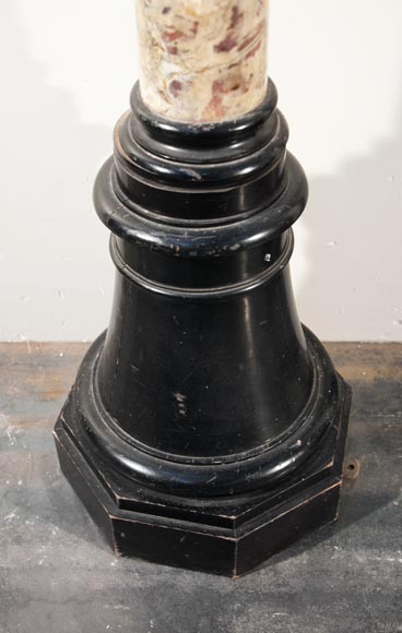 Antique pair of columns made out of Breche Violette and carved and gilded wood Antique pair of columns made out of Breche Violette and carved and gilded wood-4