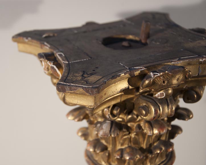 Antique pair of columns made out of Breche Violette and carved and gilded wood Antique pair of columns made out of Breche Violette and carved and gilded wood-6