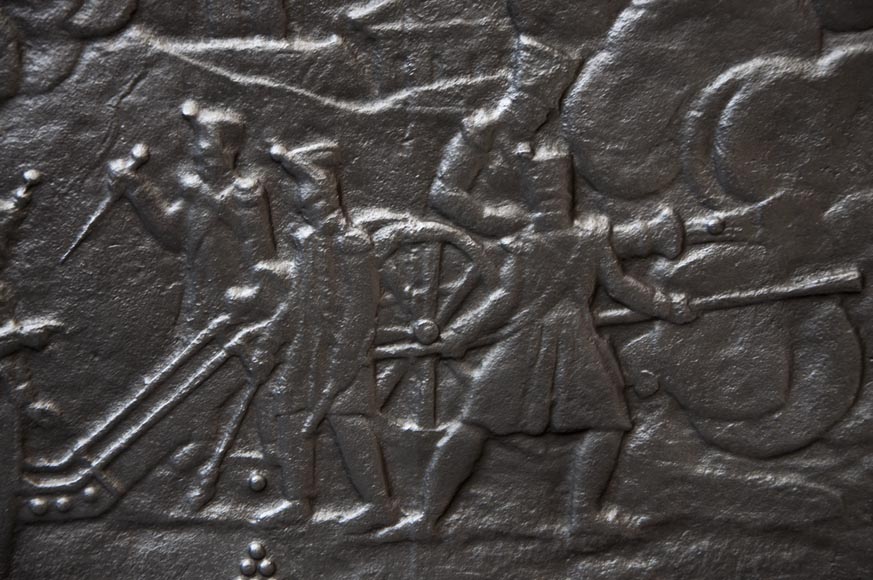 Cast iron fireback with Napoleon's soldiers Cast iron fireback with Napoleon's soldiers-1