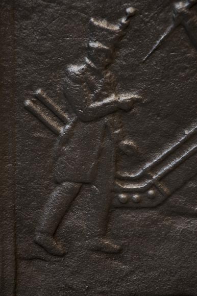 Cast iron fireback with Napoleon's soldiers Cast iron fireback with Napoleon's soldiers-2