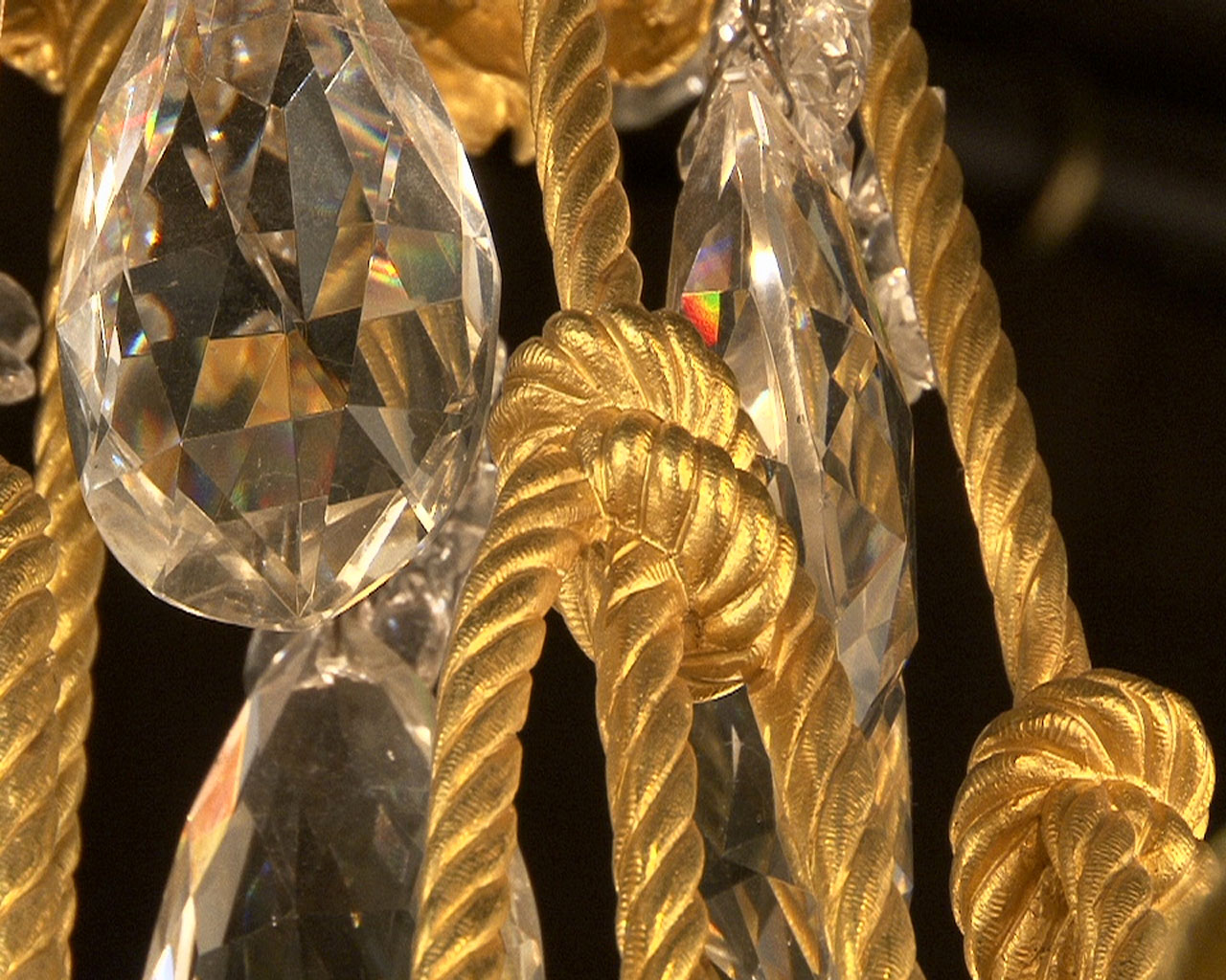 Large bronze and cristal chandelier with tassels-7