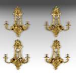 Exquisite set of four wall lights  Regency style decorated with bearded men features