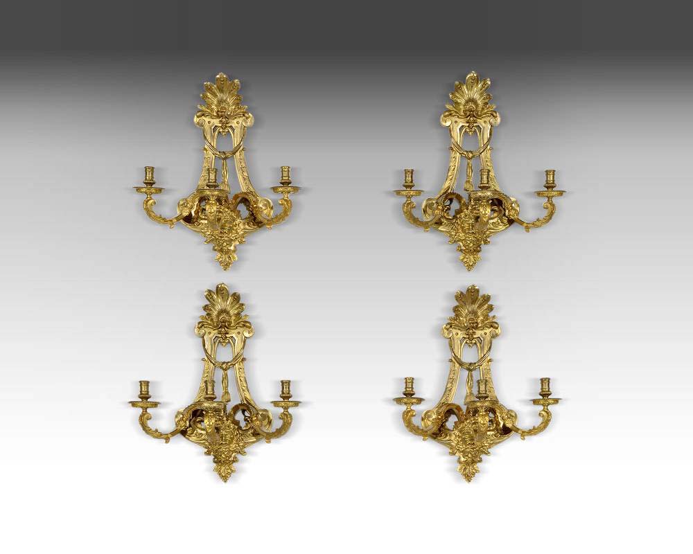 Exquisite set of four wall lights  Regency style decorated with bearded men features-0