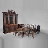 Beautiful antique carved walnut wood dining room set by the french cabinetmaker Paul Mazaroz