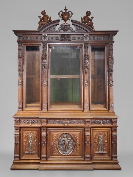 Beautiful antique carved walnut wood dining room set by the french cabinetmaker Paul Mazaroz-1