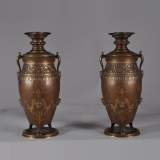Ferdinand LEVILLAIN (1837 - 1905) Pair of Napoleon III lamps, in gilded an brown patinated bronze