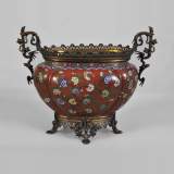 Ormolu mounted and red cloisonne enamel cache-pot