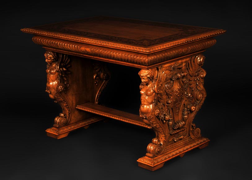 Henri-Auguste FOURDINOIS (1830-1907) - Neo-Renaissance style table decorated with chimeras-0