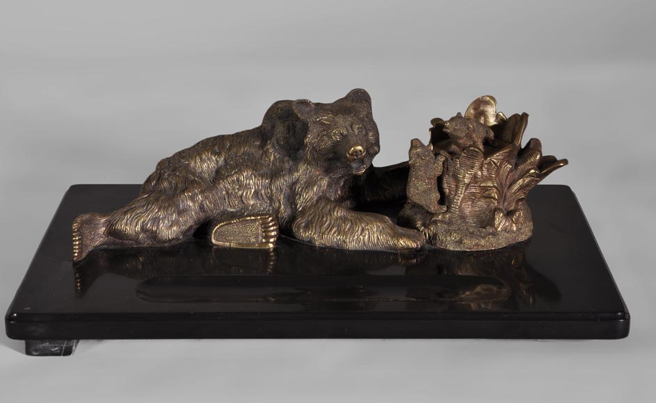 Nikolai Iwanowitsch Lieberich (model by) for the Woerffel Foundry in Saint-Petersbourg - Antique Bronze and black marble writing set-1