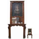 Oak mantle and trumeau with portrait of lady