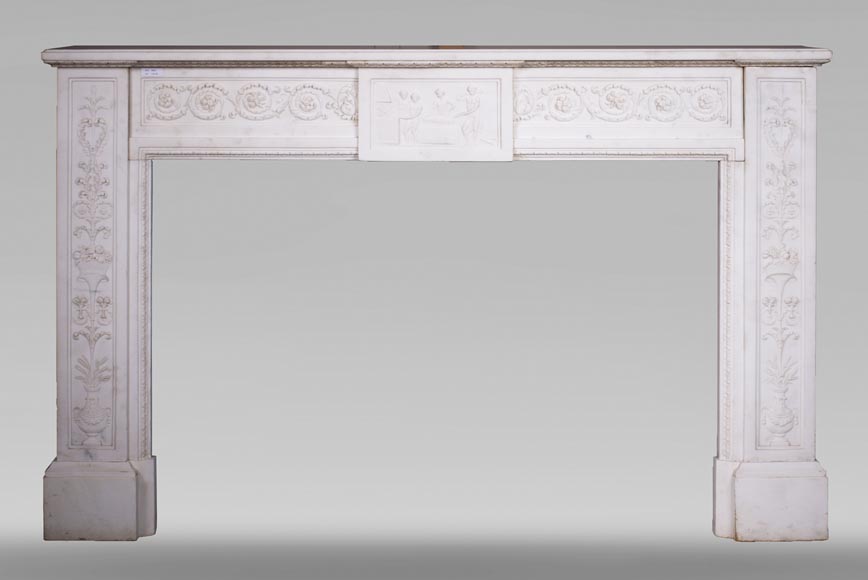 Carrara marble mantel with Vulcan's forge cartouche-0