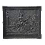 Antique cast iron fireback with Metz city coat of arms
