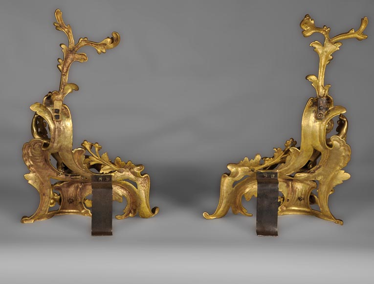 Antique Louis XV style andirons made out of gilded bronze with putti decor-8