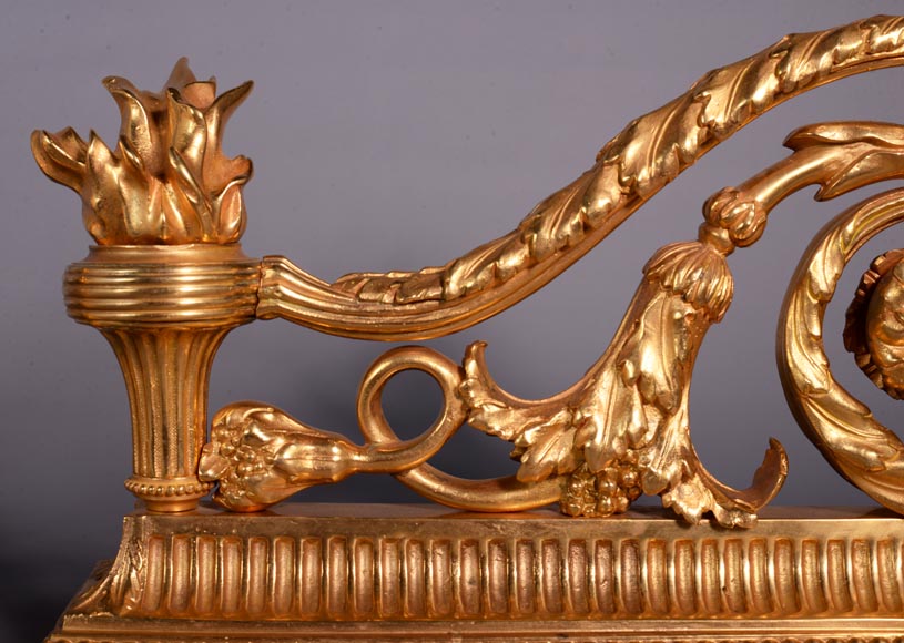 Beautiful pair of Louis XVI style firedogs in gilt and patinated bronze with putti-3