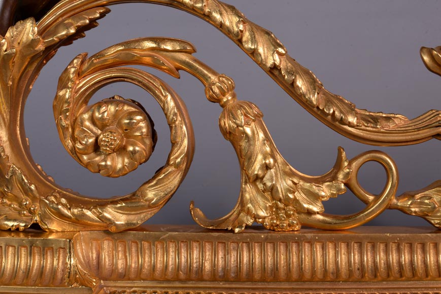 Beautiful pair of Louis XVI style firedogs in gilt and patinated bronze with putti-6