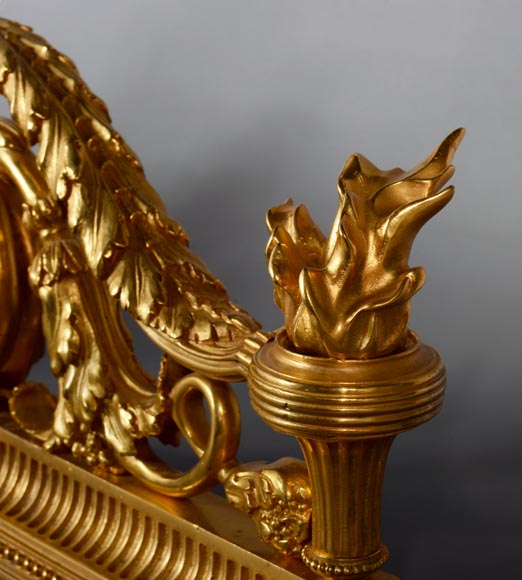 Beautiful pair of Louis XVI style firedogs in gilt and patinated bronze with putti-8