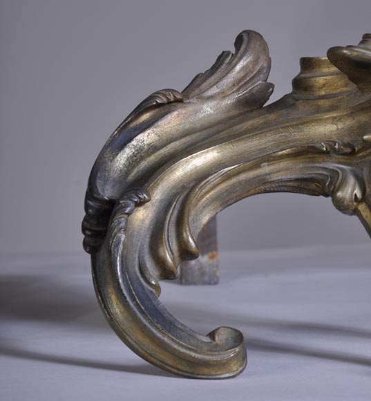 Pair of antique Louis XV andiron made in bronze -2