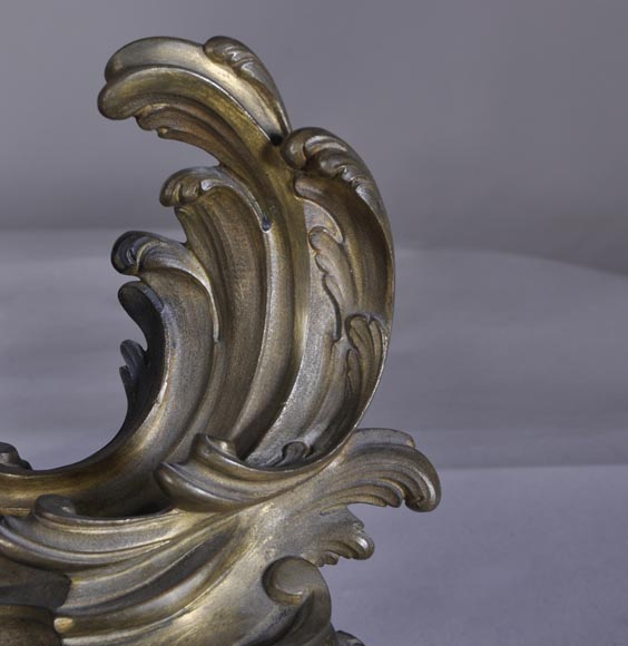 Pair of antique Louis XV andiron made in bronze -3