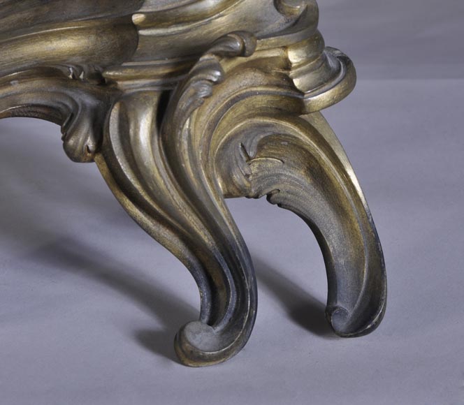 Pair of antique Louis XV andiron made in bronze -4