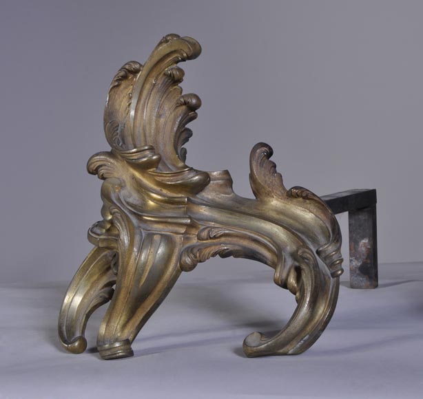 Pair of antique Louis XV andiron made in bronze -5