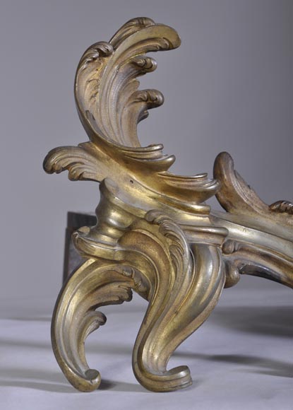Pair of antique Louis XV andiron made in bronze -6