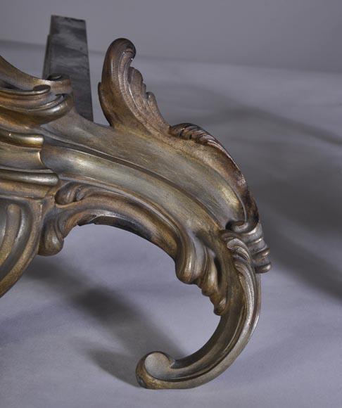 Pair of antique Louis XV andiron made in bronze -7
