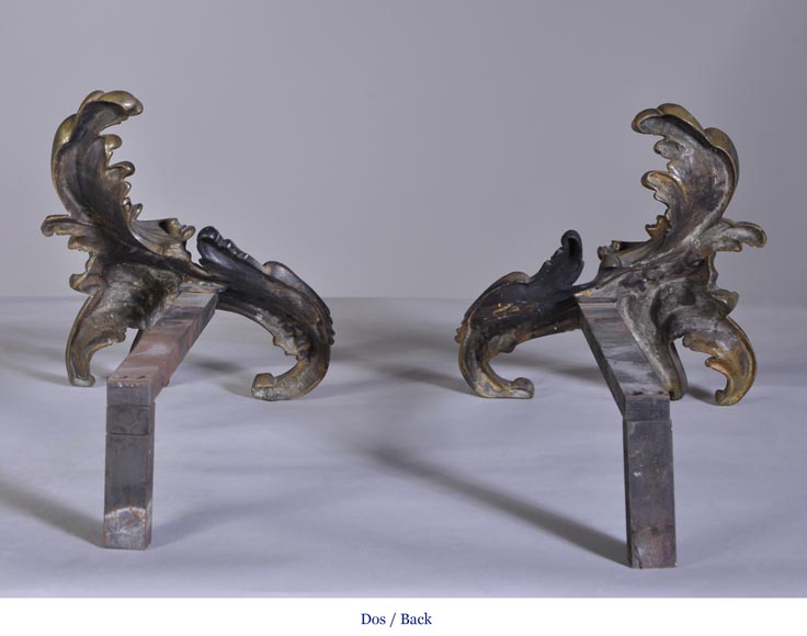 Pair of antique Louis XV andiron made in bronze -8